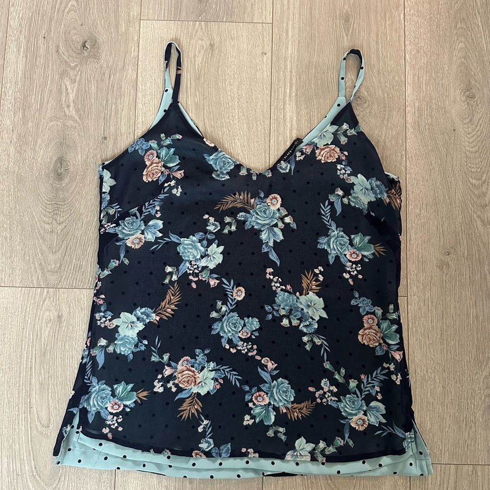 White House Black Market Floral Camisole - Black and Blue